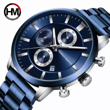Hannah Martin 1202 Blue Steel Band Business Multi-function Calendar Quartz Watch Brand Luxury Wrist Watches For Men
